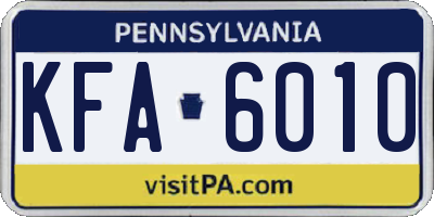PA license plate KFA6010