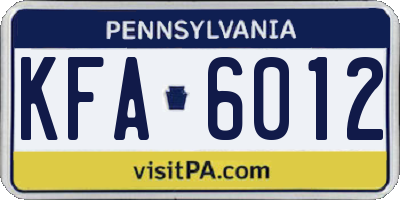 PA license plate KFA6012