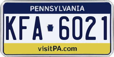 PA license plate KFA6021