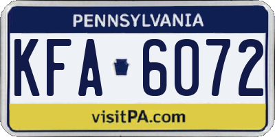 PA license plate KFA6072