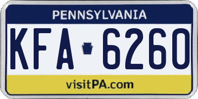 PA license plate KFA6260