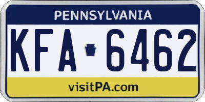 PA license plate KFA6462