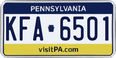 PA license plate KFA6501