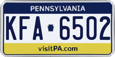 PA license plate KFA6502