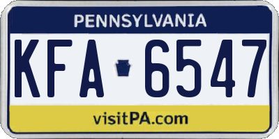 PA license plate KFA6547