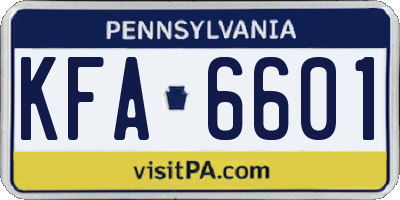 PA license plate KFA6601