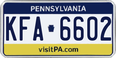 PA license plate KFA6602
