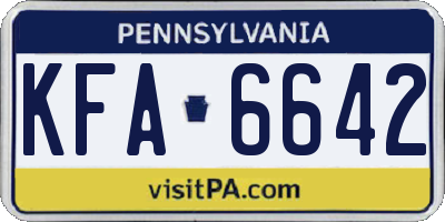PA license plate KFA6642