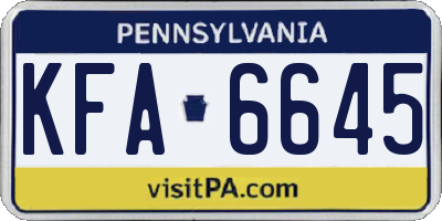 PA license plate KFA6645