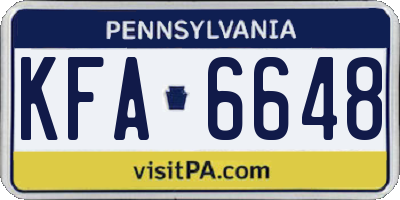 PA license plate KFA6648