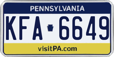 PA license plate KFA6649