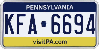 PA license plate KFA6694