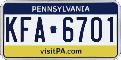 PA license plate KFA6701