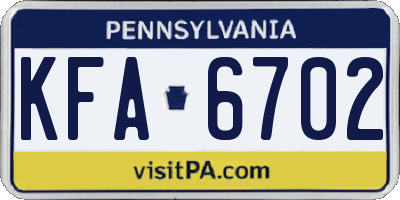 PA license plate KFA6702