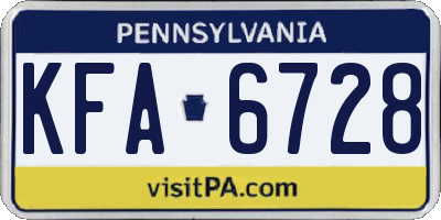 PA license plate KFA6728