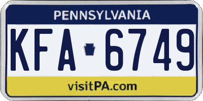 PA license plate KFA6749
