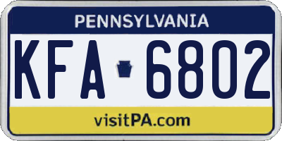 PA license plate KFA6802