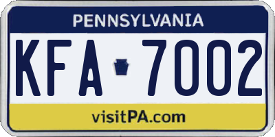 PA license plate KFA7002