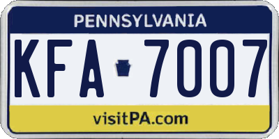 PA license plate KFA7007