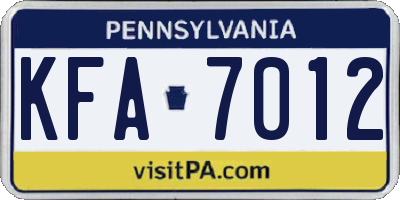 PA license plate KFA7012