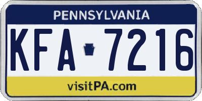 PA license plate KFA7216