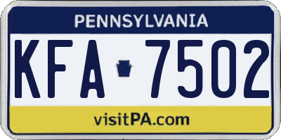 PA license plate KFA7502