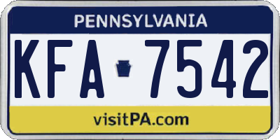 PA license plate KFA7542