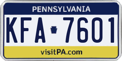 PA license plate KFA7601