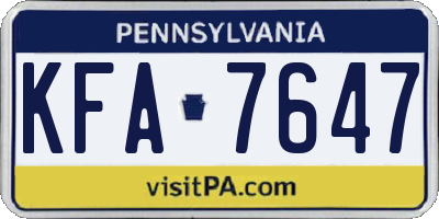 PA license plate KFA7647