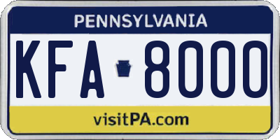 PA license plate KFA8000