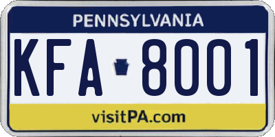 PA license plate KFA8001