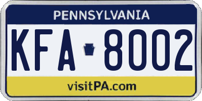 PA license plate KFA8002