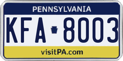 PA license plate KFA8003