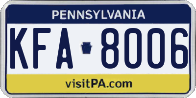 PA license plate KFA8006