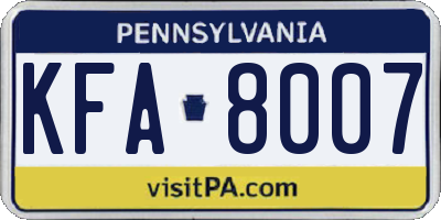 PA license plate KFA8007