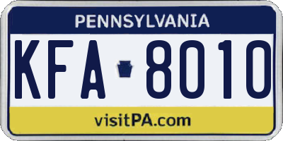 PA license plate KFA8010
