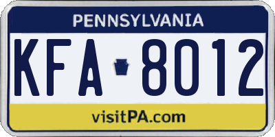 PA license plate KFA8012
