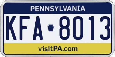 PA license plate KFA8013