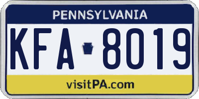 PA license plate KFA8019