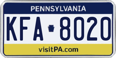 PA license plate KFA8020