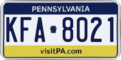 PA license plate KFA8021