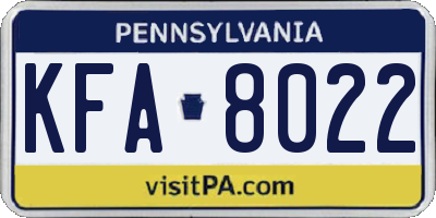 PA license plate KFA8022