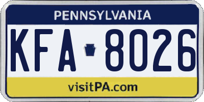 PA license plate KFA8026