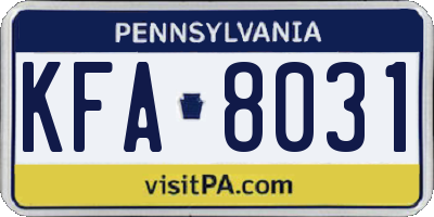 PA license plate KFA8031