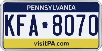PA license plate KFA8070