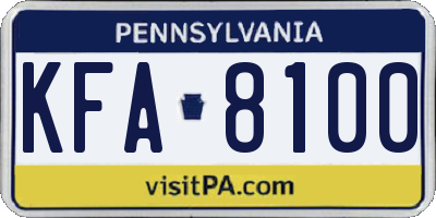 PA license plate KFA8100