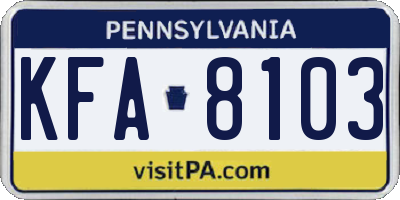 PA license plate KFA8103