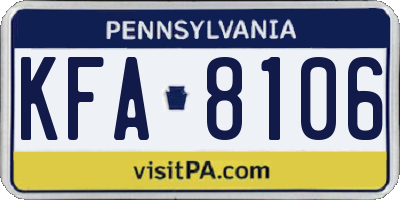 PA license plate KFA8106