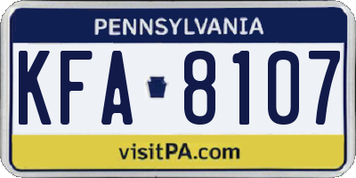 PA license plate KFA8107
