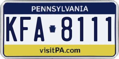 PA license plate KFA8111
